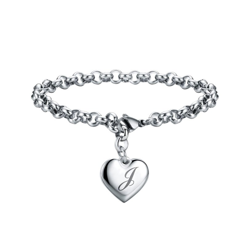 SANNYRA Charms Bracelets for Women, Heart Charm Initial Bracelet Trendy, J Letters Stainless Steel Bracelet Jewelry Confirmation Gifts for Christmas Birthday - Image 1